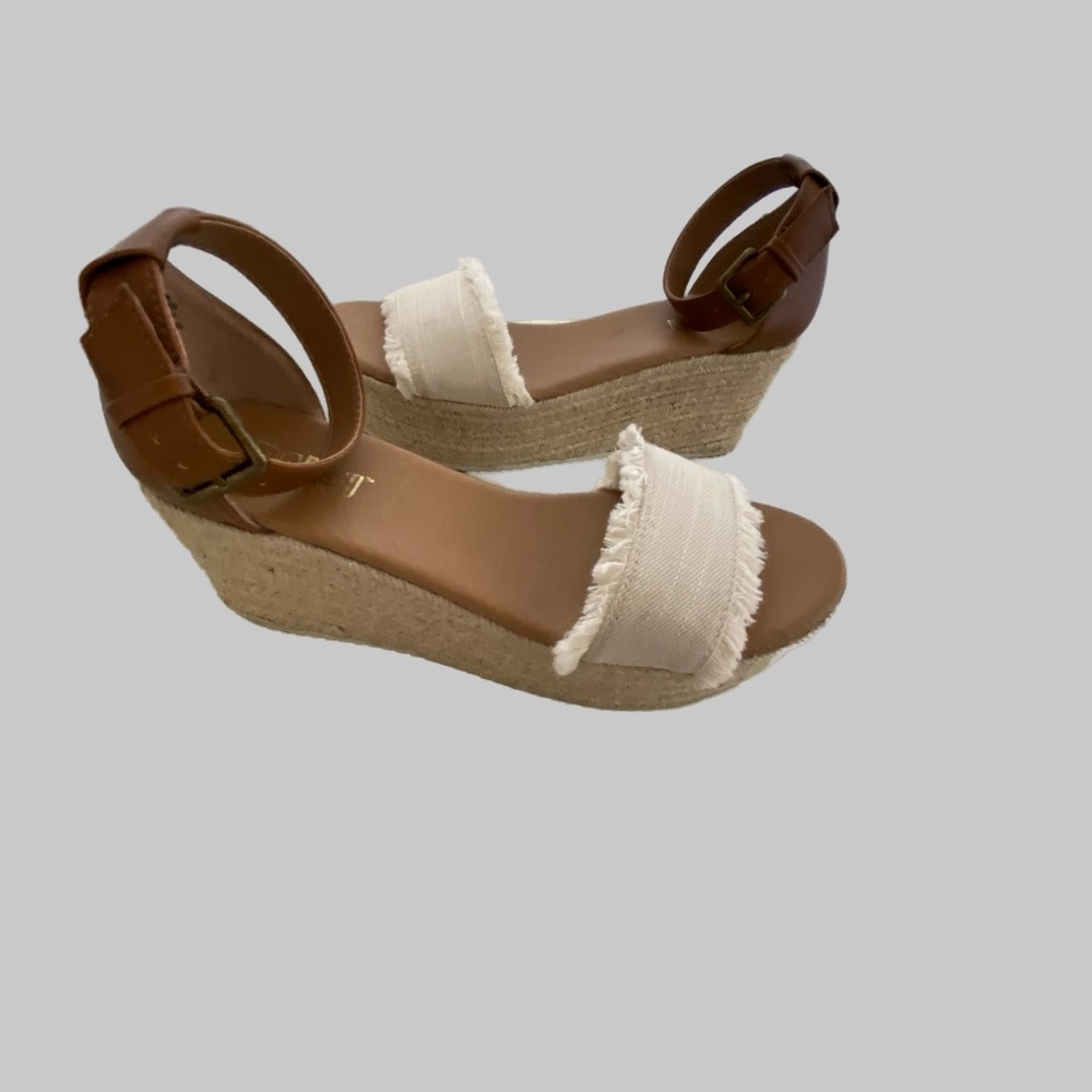 Brash Ivory Fabric Strap Casual Summer Espradille Wedge Sandal- Sz-6.5